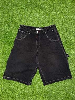 Mecca Jeans Vintage 90s Black Denim Cargo Jorts Shorts Size 36